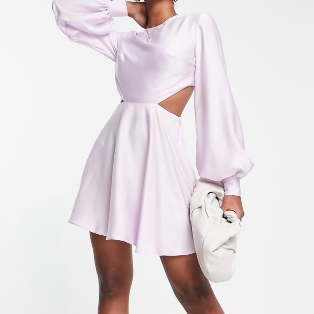 ASOS Lilac Satin Bias Cut Mini Dress Cut Out Waist EUC size 12